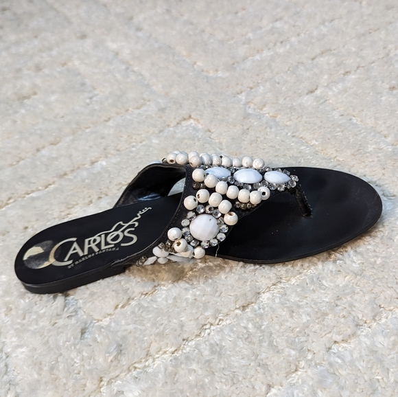 Carlos Santana Black & White Jeweled Flip Flop Sandals, 7 - 7.5 - Picture 3 of 8